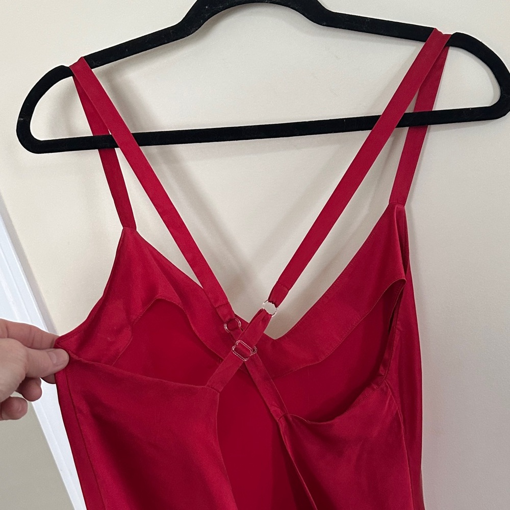 Vintage Cacique 100% SILK Ruby Red Chemise, L - Picture 3 of 9